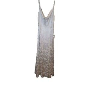 Lulus Promise My Passion White Satin Jacquard Maxi Dress  Neck Floral XS